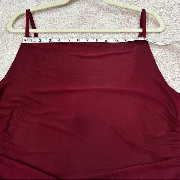 NWOT Zomva Burgundy Evening Midi Dress Mesh Second Skin Bodycon Size XL Ruched - Picture 5 of 11